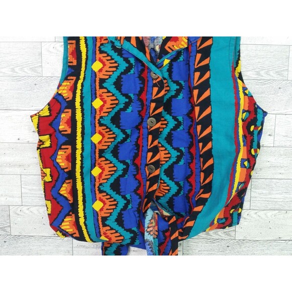 Vintage 80s 90s Miss Kitty Southwestern Aztec Print Tie-able Vest Top Western M - Picture 4 of 6